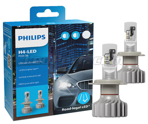 Ampoules H4 LED Philips Ultinon Pro6000 +230% Homologuées en Europe