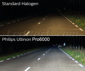 Comparatif ampoules LED H7 Philips ULTINON Pro6000 versus ampoules halogènes d'origine