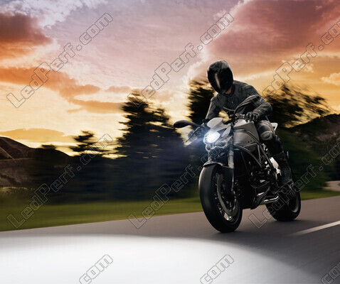 Moto sur route équipée d'une ampoule moto H7 LED Osram Easy 12V