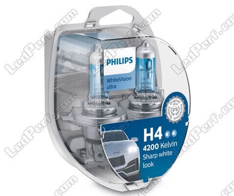 Set van 2 lampen H4 Philips WhiteVision ULTRA + Nachtlampen - 12342WVUSM