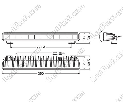 Schema van Afmetingen de LED-lichtbalk Osram LEDriving® LIGHTBAR SX300-CB