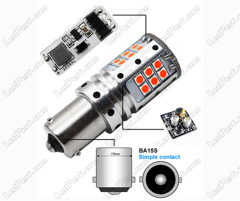 Ampoule BA15S LED P21W Orange 33 smd Feux veilleuse clignotants