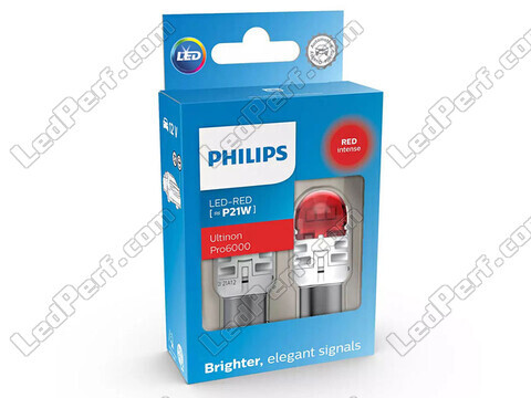 2x ledlampen Philips P21W Ultinon PRO6000 - Rood - BA15S - 11498RU60X2