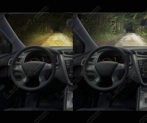 Vergelijk voor en na het installeren van Osram H4 LED XTR zicht vanuit het voertuig