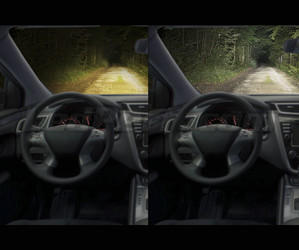 Vergelijk voor en na het installeren van Osram H7 LED XTR zicht vanuit het voertuig