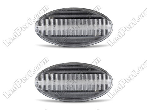 Vue de face des clignotants latéraux séquentiels à LED pour Peugeot 108 - Couleur transparente