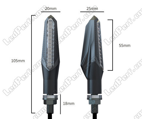 Ensemble des dimensions des clignotants dynamiques LED avec feux de jour pour Royal Enfield Bullet 350 (2023 - 2023)