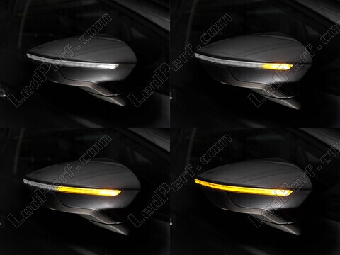 Verschillende stappen in de lichtsequentie van de dynamische knipperlichten Osram LEDriving® voor Seat Arona buitenspiegels