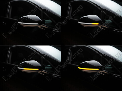 Verschillende stappen in de lichtsequentie van de dynamische knipperlichten Osram LEDriving® voor Volkswagen Golf 7 buitenspiegels