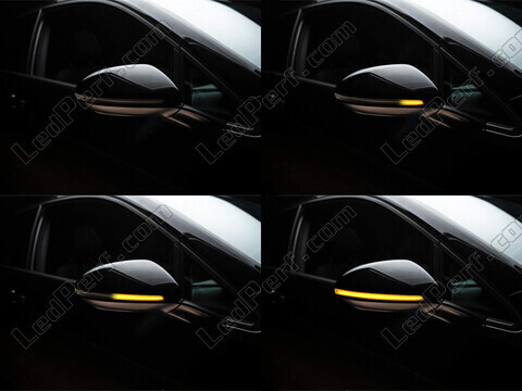 Verschillende stappen in de lichtsequentie van de dynamische knipperlichten Osram LEDriving® voor Volkswagen Passat B8 buitenspiegels