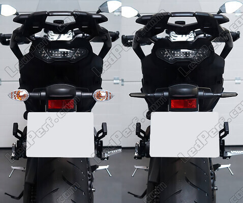 Vergelijking voor en na installatie Dynamische LED-knipperlichten + remlichten voor Harley-Davidson Breakout 1690